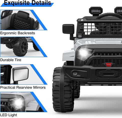 12V Kids Ride On Truck, Toddlers Battery Powered Electric Vehicle with Remote Control, Ride On Toy Car with 3 Speeds, Spring Suspension Headlight, Music for Boys Girls 3-8, Gray in Saudi Arabia