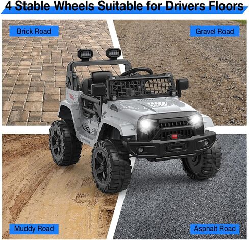 12V Kids Ride On Truck, Toddlers Battery Powered Electric Vehicle with Remote Control, Ride On Toy Car with 3 Speeds, Spring Suspension Headlight, Music for Boys Girls 3-8, Gray in Saudi Arabia