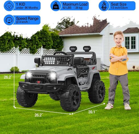 12V Kids Ride On Truck, Toddlers Battery Powered Electric Vehicle with Remote Control, Ride On Toy Car with 3 Speeds, Spring Suspension Headlight, Music for Boys Girls 3-8, Gray in Saudi Arabia