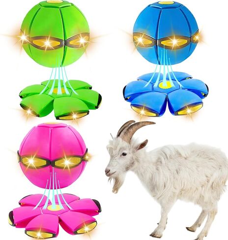 3PCS Goat Ball Toy with 6 Lights, Interactive Flying Saucer Disc Ball for Goat Dog Horse Enrichment Play Toy for Farm Sheep Cow (Blue and Green and Pink) in Saudi Arabia