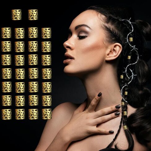 30 PCS Gold Hair Cuffs +2 PCS Crochet Hook Braiding Hair for Crochet Braids Loc Jewelry for Black Women in Kuwait