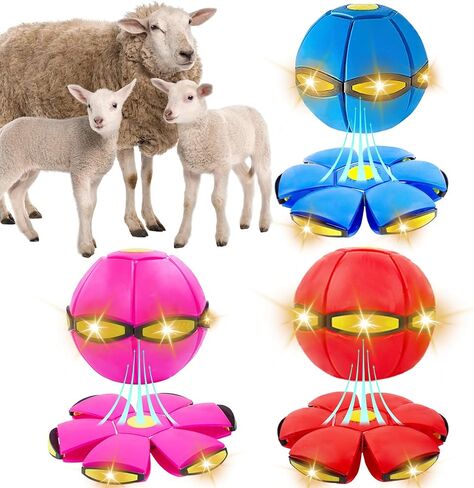 3PCS Goat Ball Toy with 6 Lights, Interactive Flying Saucer Disc Ball for Goat Dog Horse Enrichment Play Toy for Farm Sheep Cow (Blue and Green and Pink) in Saudi Arabia