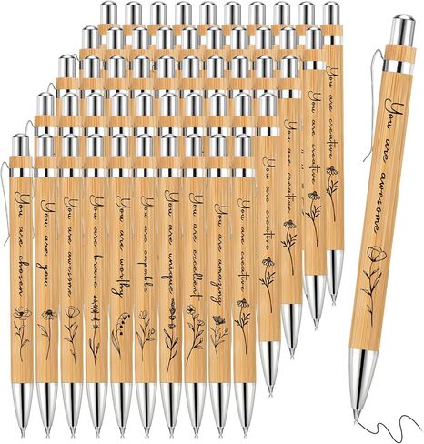 10 Pcs Inspirational Bamboo Pens Flower Ballpoint Pens Bulk with Black Ink Employee Appreciation Gift Thank You Gift Party Favors School Office Writing Supplies for Women Men Coworker Staff in Saudi Arabia