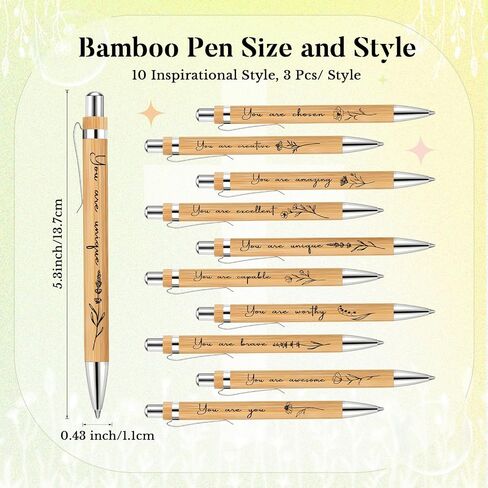 10 Pcs Inspirational Bamboo Pens Flower Ballpoint Pens Bulk with Black Ink Employee Appreciation Gift Thank You Gift Party Favors School Office Writing Supplies for Women Men Coworker Staff in Saudi Arabia