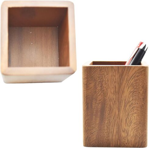 Walnut Wooden Pencil Holder Cup for Desk Natural Wood Pen Holder Stand for Office Home (Square) in Kuwait