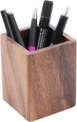 Walnut Wooden Pencil Holder Cup for Desk Natural Wood Pen Holder Stand for Office Home (Square) in Kuwait