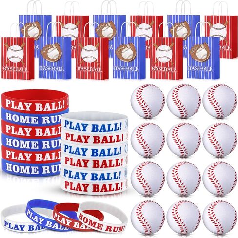 MTLEE Baseball Party Favors - 36 Pieces Set Includes 12 Paper Bags, 12 Silicone Bracelets, 12 Mini Foam Baseballs in Saudi Arabia