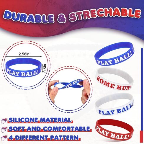 MTLEE Baseball Party Favors - 36 Pieces Set Includes 12 Paper Bags, 12 Silicone Bracelets, 12 Mini Foam Baseballs in Saudi Arabia