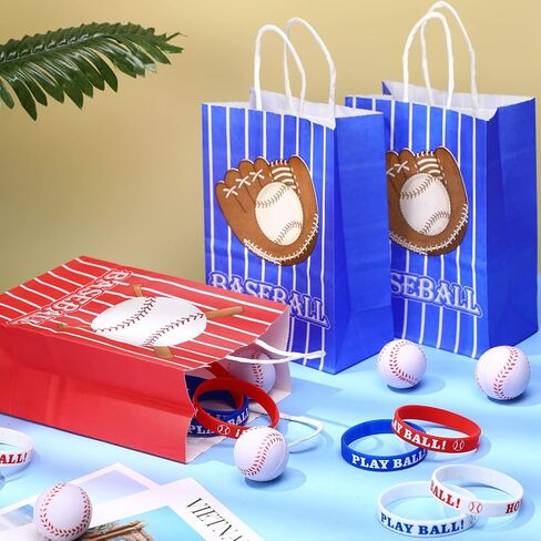 MTLEE Baseball Party Favors - 36 Pieces Set Includes 12 Paper Bags, 12 Silicone Bracelets, 12 Mini Foam Baseballs in Saudi Arabia