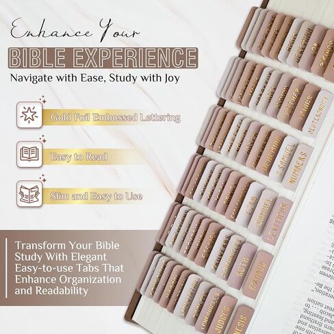 Laminated Bible Tabs, Bible Study Supplies, Large Print Bible Book Tabs for Women and Men, (Gold Foil Embossed Lettering) Bible Labels Index Tabs, Bible Accessories for Easy Navigation(Earthy Brown) in Kuwait