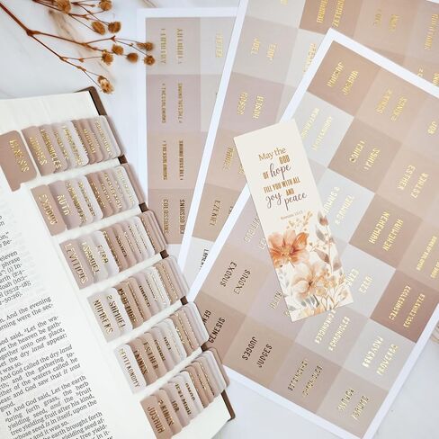 Laminated Bible Tabs, Bible Study Supplies, Large Print Bible Book Tabs for Women and Men, (Gold Foil Embossed Lettering) Bible Labels Index Tabs, Bible Accessories for Easy Navigation(Earthy Brown) in Kuwait