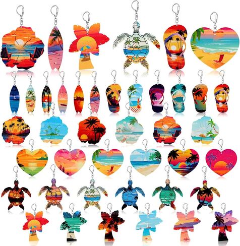 Bucherry 36 Pcs Beach Favors Keychain Gifts Set Wooden Bulk Surfboard Sea Turtle Coconut Tree Christian Religious Keychains for Beach Hawaiian Florida Bahamas Souvenirs Luau Party Favors in Kuwait