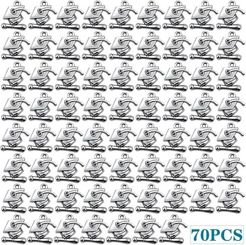 BronaGrand 70pcs Graduation Cap Charm Pendants Alloy Graduate Hanging Charm with Diploma Pendant Graduation Charms for DIY Jewelry Bracelet Necklace Making and Crafting in Saudi Arabia