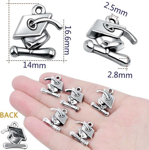 BronaGrand 70pcs Graduation Cap Charm Pendants Alloy Graduate Hanging Charm with Diploma Pendant Graduation Charms for DIY Jewelry Bracelet Necklace Making and Crafting in Saudi Arabia