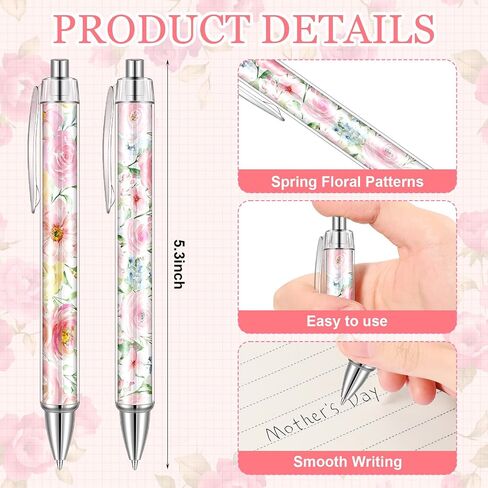 24 PCS Floral Pens Bulk Spring Flower Point Pens Colorful Floral Black Ink Pen for Women Flower Flower Mother Mother Homes Office Supplies (Spring) in Saudi Arabia