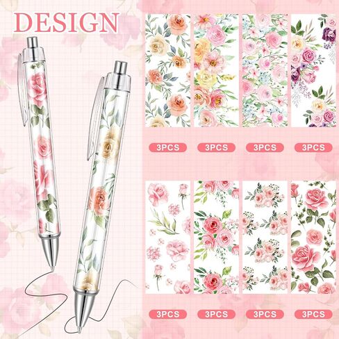 24 PCS Floral Pens Bulk Spring Flower Point Pens Colorful Floral Black Ink Pen for Women Flower Flower Mother Mother Homes Office Supplies (Spring) in Saudi Arabia