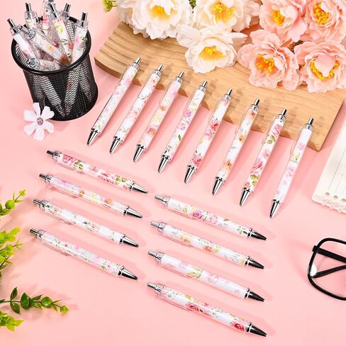 24 PCS Floral Pens Bulk Spring Flower Point Pens Colorful Floral Black Ink Pen for Women Flower Flower Mother Mother Homes Office Supplies (Spring) in Saudi Arabia