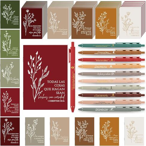 Kosiz 80 PCS المفترات المسيحية الإسبانية مع Proint Pens Mother's Church Higms Bulk Floral Mini Bible Bible Notebooks Delief Inspirations for Women Men Men Teacher Church (ألوان أنيقة) in Kuwait