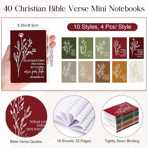 Kosiz 80 PCS المفترات المسيحية الإسبانية مع Proint Pens Mother's Church Higms Bulk Floral Mini Bible Bible Notebooks Delief Inspirations for Women Men Men Teacher Church (ألوان أنيقة) in Kuwait
