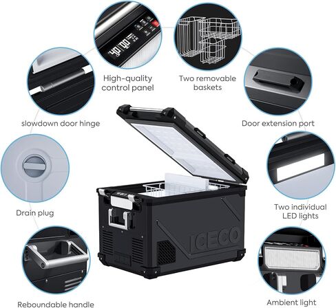 ICECO APL55 Dual Zone Portable Refrigerator Freezer Bluetooth Controlled, 55 Liter 12v refrigerator with SECOP Compressor, DC 12/24V, AC 110-240V, for Truck, Car and Home, -4℉~68℉ (Black) in Kuwait