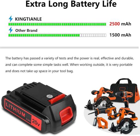 KINGTIANLE 2packs استبدال البطارية لبلاك اند ديكر 20 فولت ماكس 2500 مللي أمبير، LBXR20 استبدال البطارية LB20 LBX20 LBX4020 تمديد وقت التشغيل سلسلة أدوات الطاقة اللاسلكية in Kuwait