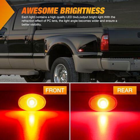 Nilight Wheel Fender Side Marker Lights 4 PCS 3 LED Red Amber Front Rear Fender Clearance Light Waterproof Plug And Play Smoked Lens Light Compatible With 2010-2018 Dodge Ram 2500 3500 Super Duty in Kuwait