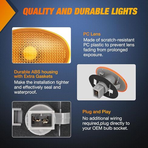 Nilight Wheel Fender Side Marker Lights 4 PCS 3 LED Red Amber Front Rear Fender Clearance Light Waterproof Plug And Play Smoked Lens Light Compatible With 2010-2018 Dodge Ram 2500 3500 Super Duty in Kuwait