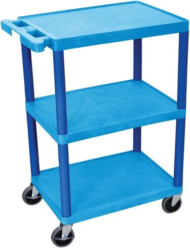 LUXOR HE34-BU Utility Cart - 3 Shelves Structural Foam Plastic, Four 4" Casters, Two with Locking Brake, Ergonomic Push Handle, 24"W x 18"D x 34"H, Offices, Classrooms in Saudi Arabia