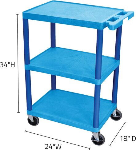 LUXOR HE34-BU Utility Cart - 3 Shelves Structural Foam Plastic, Four 4" Casters, Two with Locking Brake, Ergonomic Push Handle, 24"W x 18"D x 34"H, Offices, Classrooms in Saudi Arabia