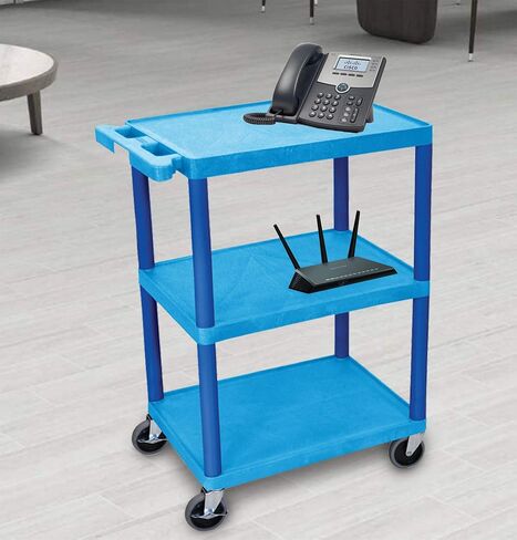 LUXOR HE34-BU Utility Cart - 3 Shelves Structural Foam Plastic, Four 4" Casters, Two with Locking Brake, Ergonomic Push Handle, 24"W x 18"D x 34"H, Offices, Classrooms in Saudi Arabia