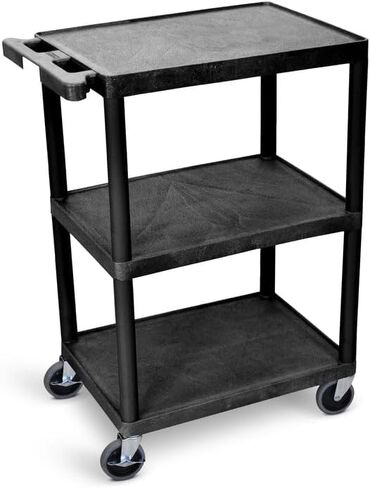 LUXOR HE34-BU Utility Cart - 3 Shelves Structural Foam Plastic, Four 4" Casters, Two with Locking Brake, Ergonomic Push Handle, 24"W x 18"D x 34"H, Offices, Classrooms in Saudi Arabia