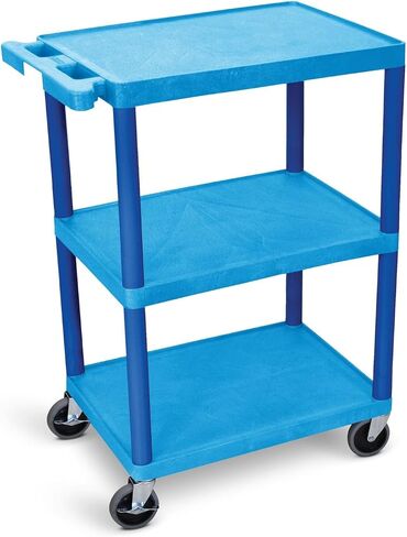 LUXOR HE34-BU Utility Cart - 3 Shelves Structural Foam Plastic, Four 4" Casters, Two with Locking Brake, Ergonomic Push Handle, 24"W x 18"D x 34"H, Offices, Classrooms in Saudi Arabia