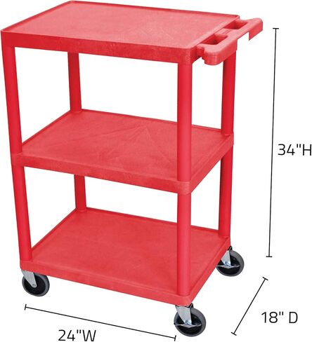 LUXOR HE34-BU Utility Cart - 3 Shelves Structural Foam Plastic, Four 4" Casters, Two with Locking Brake, Ergonomic Push Handle, 24"W x 18"D x 34"H, Offices, Classrooms in Saudi Arabia