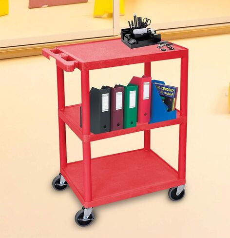 LUXOR HE34-BU Utility Cart - 3 Shelves Structural Foam Plastic, Four 4" Casters, Two with Locking Brake, Ergonomic Push Handle, 24"W x 18"D x 34"H, Offices, Classrooms in Saudi Arabia