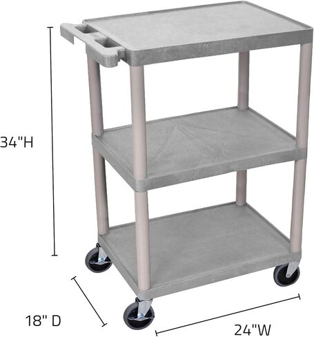 LUXOR HE34-BU Utility Cart - 3 Shelves Structural Foam Plastic, Four 4" Casters, Two with Locking Brake, Ergonomic Push Handle, 24"W x 18"D x 34"H, Offices, Classrooms in Saudi Arabia