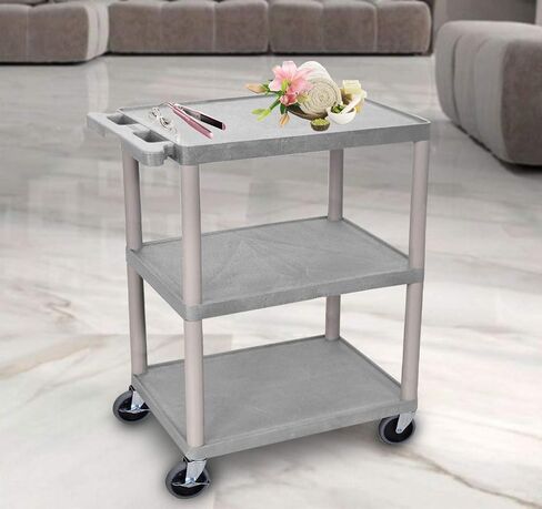 LUXOR HE34-BU Utility Cart - 3 Shelves Structural Foam Plastic, Four 4" Casters, Two with Locking Brake, Ergonomic Push Handle, 24"W x 18"D x 34"H, Offices, Classrooms in Saudi Arabia
