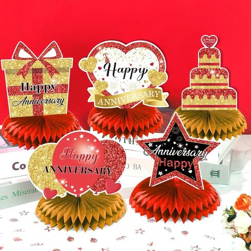 8Pcs Happy Wedding Anniversary Decorations Blue Silver Anniversary Table Honeycomb Centerpiece Anniversary Table Toppers Party Supplies for Adult 10th 20th 30th 40th 50th 60th Anniversary Table Decor in Saudi Arabia