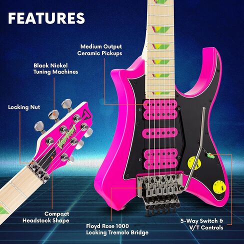 Traveler Guitar Vaibrant V88X Deluxe Electric Guitar for Travel | Small Guitar with Compact Headstock Shape | Full 25.5" Scale Travel Guitar | Portable Mini Guitar with Custom Gig Bag, Cosmic Black in Saudi Arabia