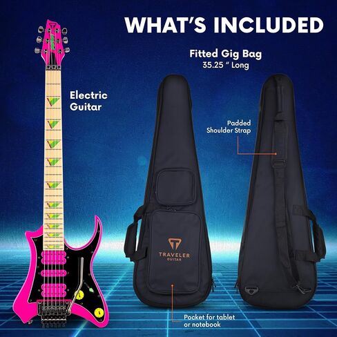 Traveler Guitar Vaibrant V88X Deluxe Electric Guitar for Travel | Small Guitar with Compact Headstock Shape | Full 25.5" Scale Travel Guitar | Portable Mini Guitar with Custom Gig Bag, Cosmic Black in Saudi Arabia
