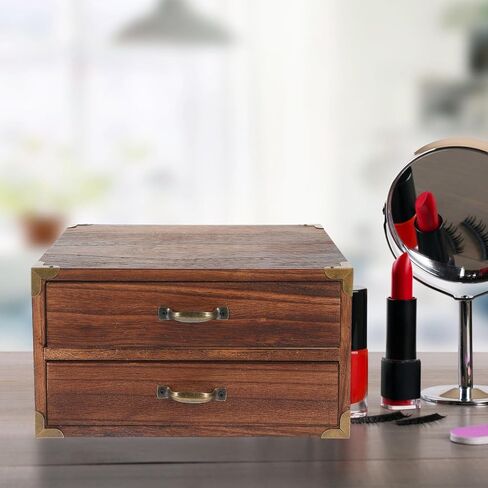 Alipis Wooden Desk Organizer, Wood Desktop Storage Cabinet Desk Drawer Organizer Vintage Treasure Box with Metal Handle for Home Office Counter Decor A in Saudi Arabia