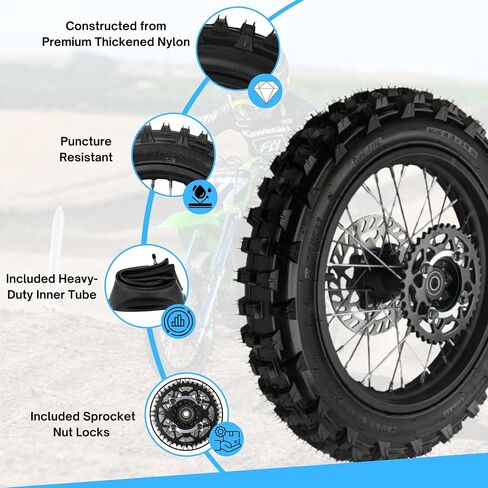14" Rear Wheel Rim Tire Assembly For Dirt Pit Bike Trail 90/100-14 Rear Wheel Rim Tire Fits 125/140/150/160cc Pit Dirt Bike KLX65 Apollo Includes Brake Rotor and Sprocket in Kuwait