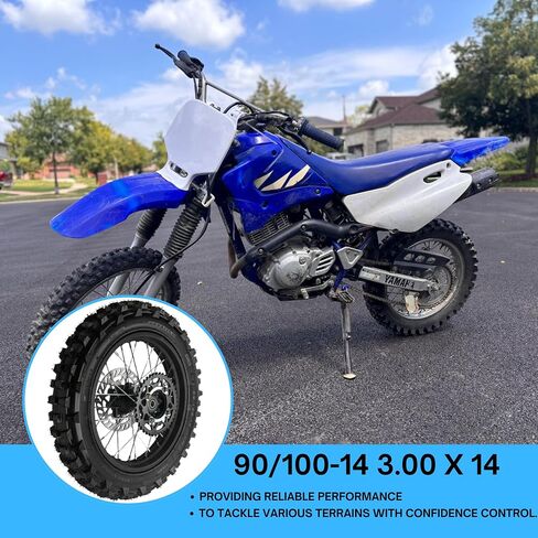 14" Rear Wheel Rim Tire Assembly For Dirt Pit Bike Trail 90/100-14 Rear Wheel Rim Tire Fits 125/140/150/160cc Pit Dirt Bike KLX65 Apollo Includes Brake Rotor and Sprocket in Kuwait