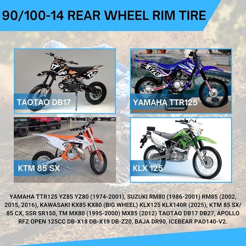 14" Rear Wheel Rim Tire Assembly For Dirt Pit Bike Trail 90/100-14 Rear Wheel Rim Tire Fits 125/140/150/160cc Pit Dirt Bike KLX65 Apollo Includes Brake Rotor and Sprocket in Kuwait