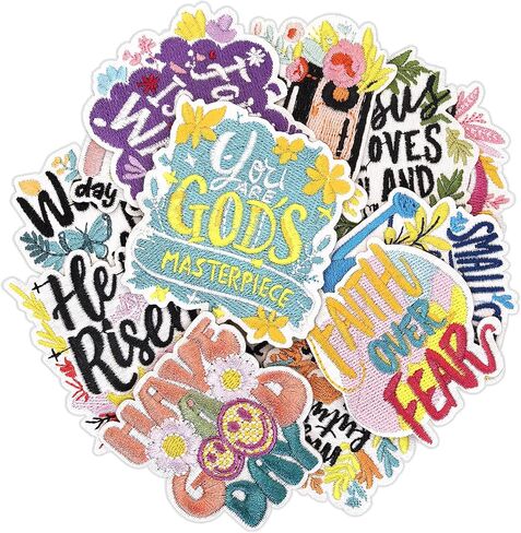16Pcs Positive Affirmations Iron on Patches，Motivational Phrases Embroidered Sew on Applique for Bags Clothes Jackets（C） in Kuwait