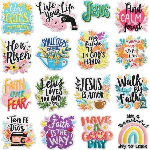 16Pcs Positive Affirmations Iron on Patches，Motivational Phrases Embroidered Sew on Applique for Bags Clothes Jackets（C） in Kuwait