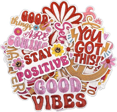 16Pcs Positive Affirmations Iron on Patches，Motivational Phrases Embroidered Sew on Applique for Bags Clothes Jackets（C） in Kuwait