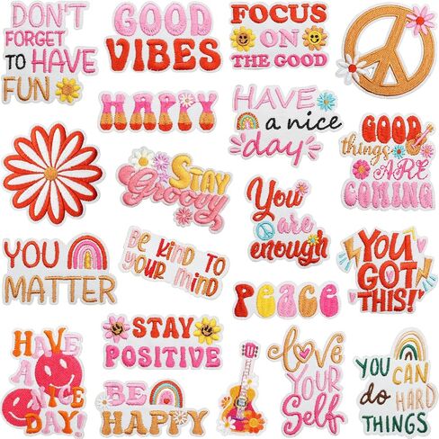 16Pcs Positive Affirmations Iron on Patches，Motivational Phrases Embroidered Sew on Applique for Bags Clothes Jackets（C） in Kuwait