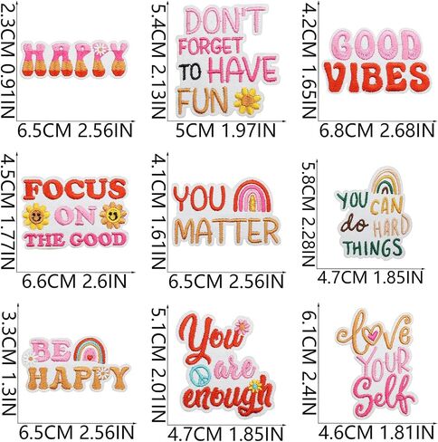 16Pcs Positive Affirmations Iron on Patches，Motivational Phrases Embroidered Sew on Applique for Bags Clothes Jackets（C） in Kuwait