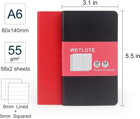 Pocket Notebook Cover - 2 Pack Small Notebook -3.1x5.5 with Lined & Grid Pages, Ultra-Portable Food-Grade Paper, Slim & Soft Design for Travel, Office, School - Perfect for Students, Professionals & Travelers(Light Blue&Light Currant) in Saudi Arabia