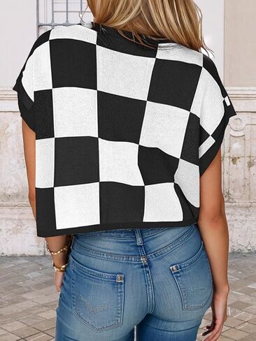 Womens Cap Sleeve Tops Trendy Color Block Tank Top Loose Fit Crew Neck Knit Casual Sweater Spring Summer Tops in Kuwait